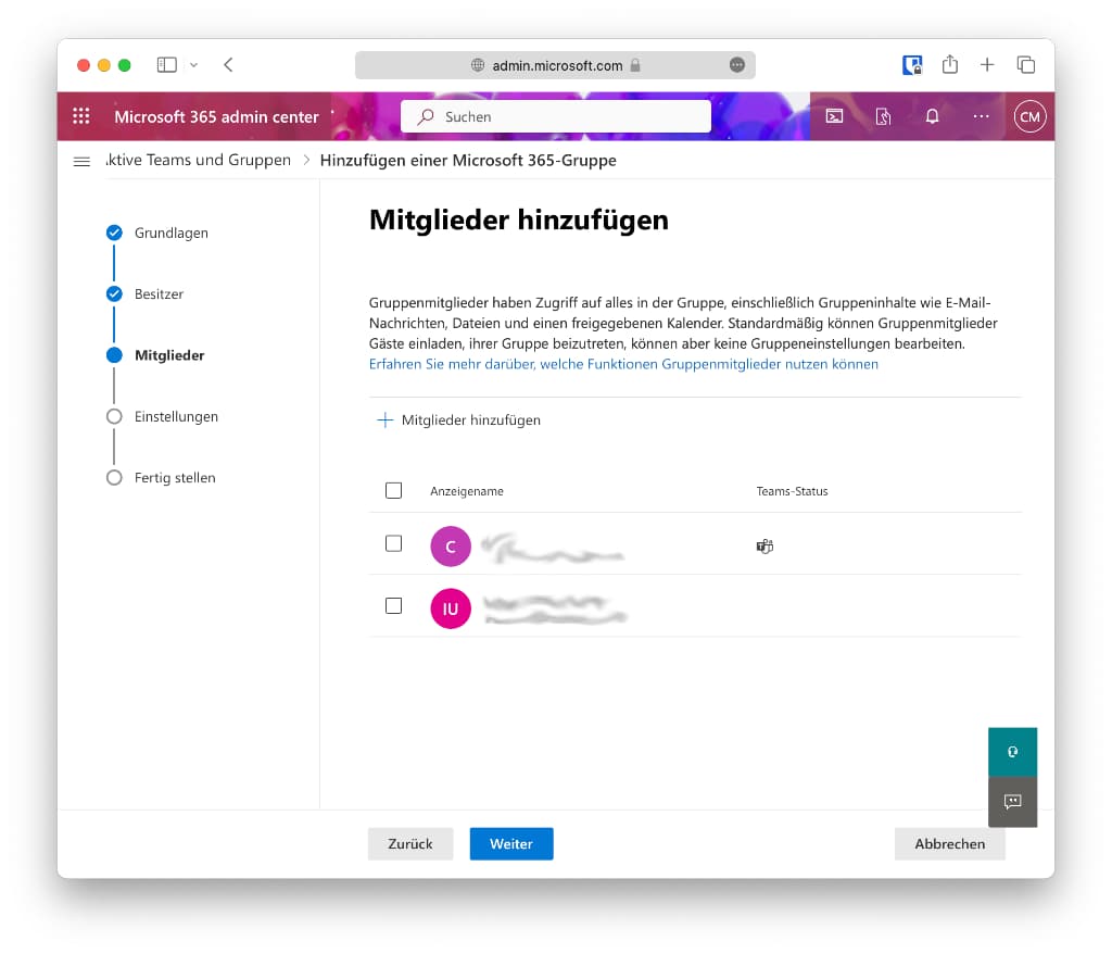 Einer Microsoft 365 Gruppe ihre Mitglieder zuweisen